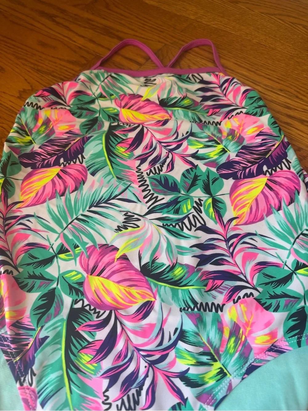 Wonder Nation Girls Sz 18 Tropical Floral One Piece Swimsuit Pink Teal